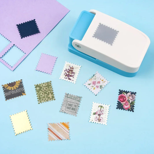 Perforadora de palanca para manualidades con diseño de sello postal rectangular de 1 x 0.8 pulgadas – Perforadora de papel para álbumes de recortes, tarjetas y manualidades de papel.