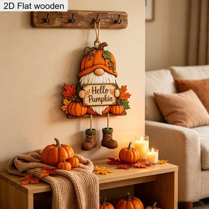 Pumpkin Maple Leaf Dwarf 2D Wooden Hanging Sign – Farmhouse Fall Harvest Wall & Front Door Decor for Autumn, Thanksgiving & Holiday Gifts