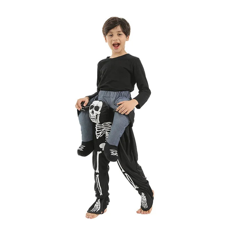Funny Piggyback Skeleton Costume for Boys, Halloween Ride-On Skull Pants, Spooky Cosplay Outfit for Carnival, Easter, Purim, and Dress-Up Parties