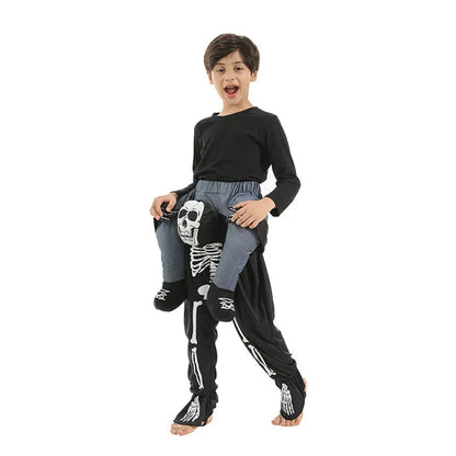 Funny Piggyback Skeleton Costume for Boys, Halloween Ride-On Skull Pants, Spooky Cosplay Outfit for Carnival, Easter, Purim, and Dress-Up Parties