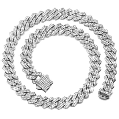 Cadena Cubana de Eslabones Iced Out de 14mm – Gargantilla Hip Hop con Diamantes Engastados para Hombres y Mujeres | Joyería de Lujo de Moda Urbana