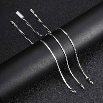 3-Piece Silver Twist Chain Bracelet Set – Never Fade Thin Chain Wristband for Men | Punk Fashion Jewelry Gift for Husband, Father & Son