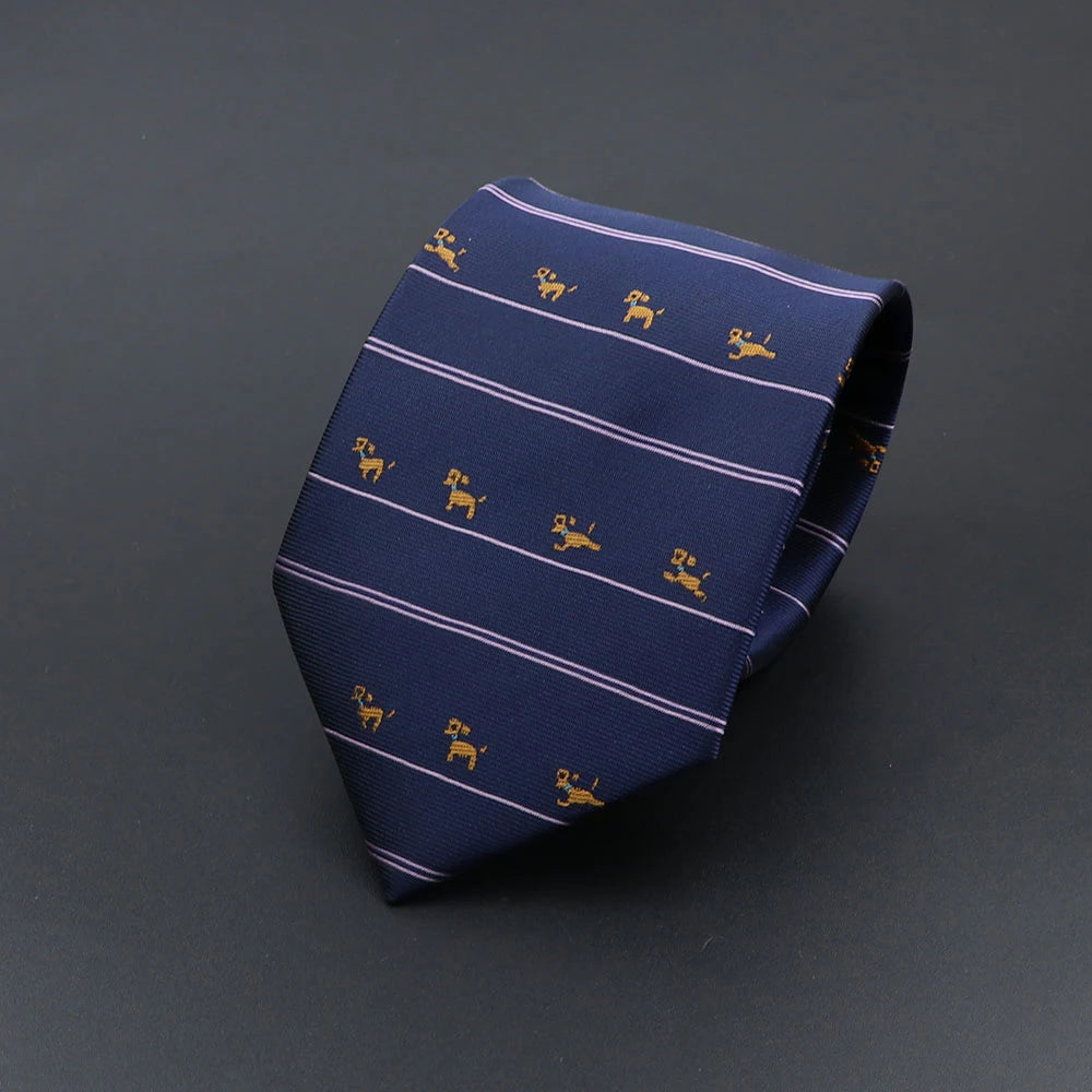 Corbata de hombre de fantasía con perro de dibujos animados, Paisley, rayas y lunares para negocios y bodas