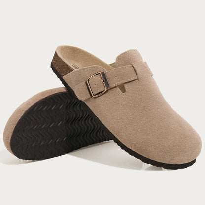 Zuecos de ante Crestar Cork – Zapatillas tipo mules unisex antideslizantes con soporte para el arco del pie