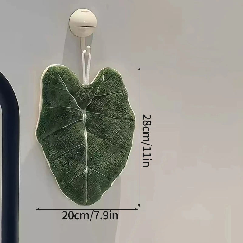 Essuie-mains Feuille – Serviette suspendue douce et absorbante pour la salle de bain et la cuisine, Gant de toilette décoratif, Serviette mouchoir à séchage rapide, Accessoire de nettoyage pour la maison