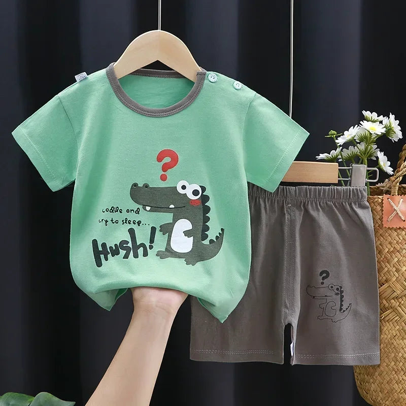 Conjunto de ropa de verano para niños de 2 piezas – Conjunto de camiseta y pantalones cortos de algodón para niños y niñas, ropa de manga corta para bebés, traje informal suave para niños para el juego diario y la comodidad