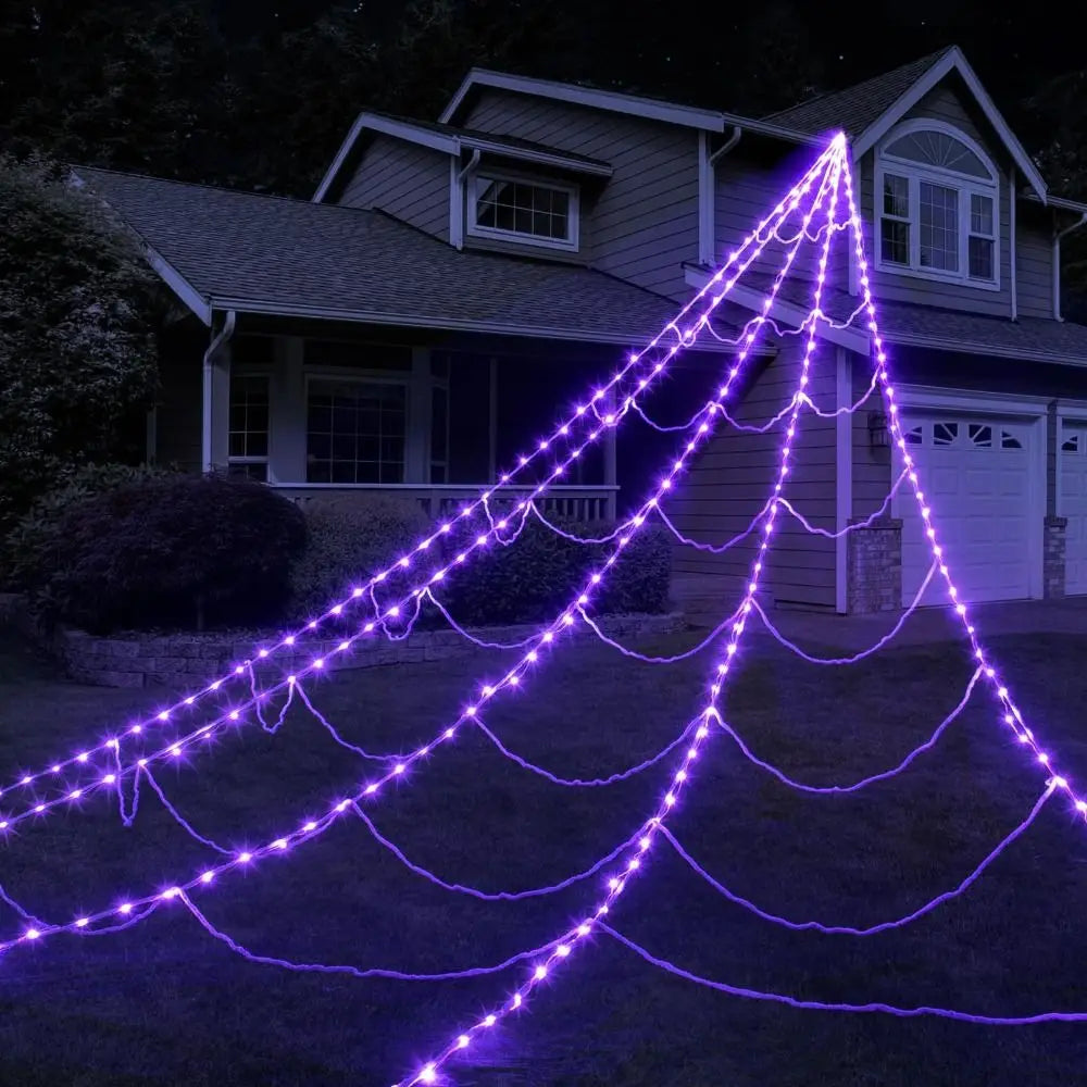 5M 250 LED Halloween Spider Web Lights – Waterproof 8-Mode Spider Net String Lights with Giant Scary Spider for Party Decor