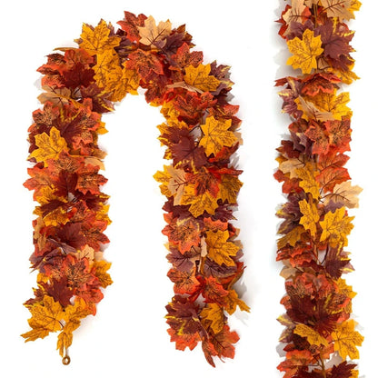 2M Artificial Maple Leaf Garland – Faux Fallen Leaves Autumn Rattan Decor for Thanksgiving, Halloween, Wedding, Christmas & Holiday Festivals
