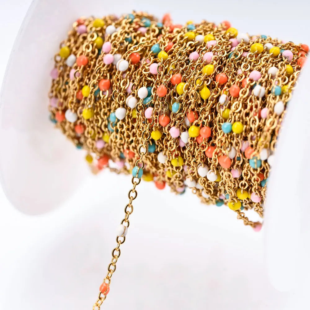 1M Stainless Steel Enamel Bead Chain – Colorful Dripping Oil DIY Chain for Necklaces, Bracelets & Jewelry Making