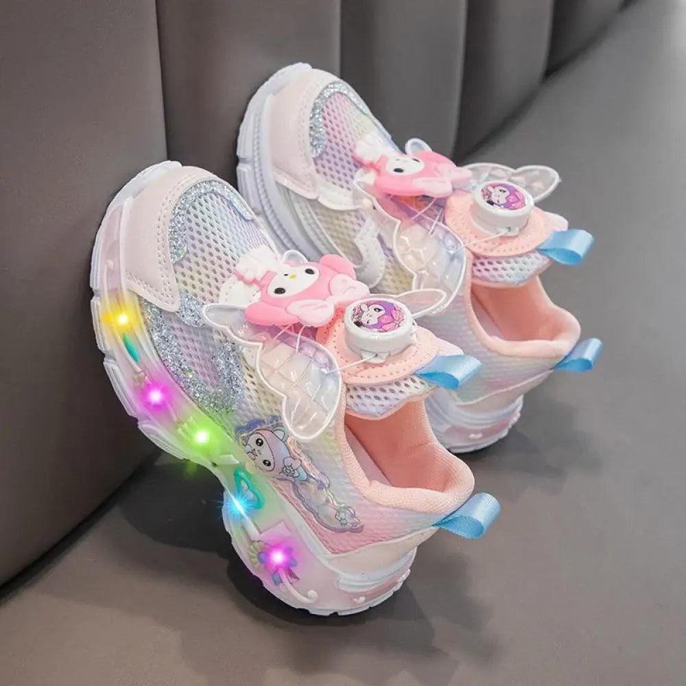 Sanrio Kuromi & My Melody Girls' LED Light-Up Sneakers – Kawaii Cartoon Casual Sports Shoes for Spring & Summer, Kids' Running & Outdoor Footwear