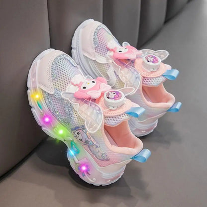 Sanrio Kuromi & My Melody Girls' LED Light-Up Sneakers – Kawaii Cartoon Casual Sports Shoes for Spring & Summer, Kids' Running & Outdoor Footwear
