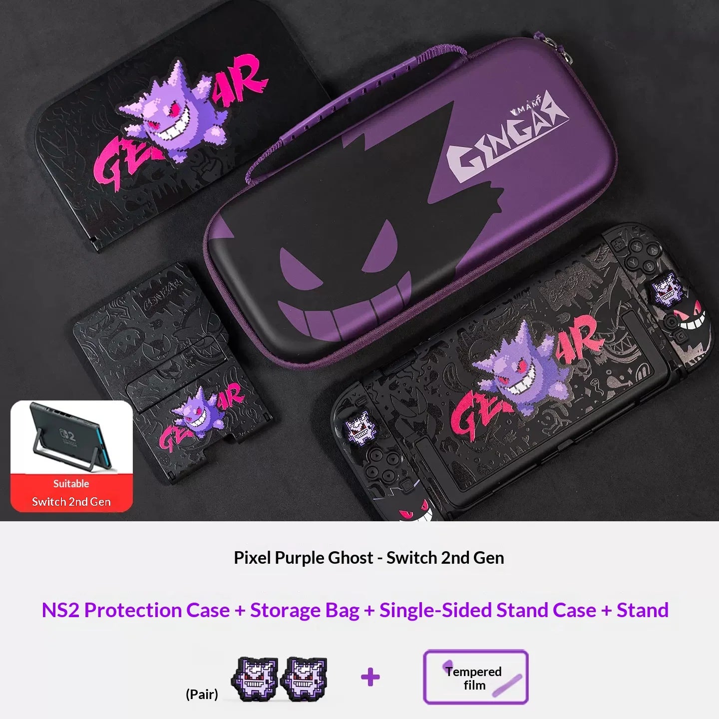 Housse de protection avec poignée pour Nintendo Switch 2 Pokémon Ectoplasma – Accessoires de jeu de dessin animé