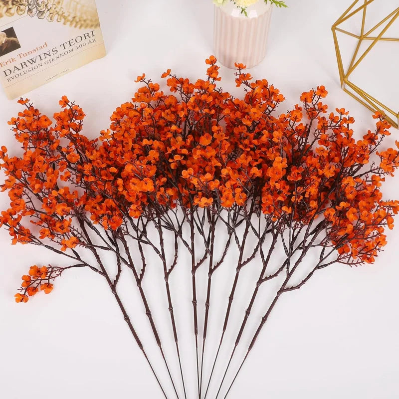 3PCS Artificial Baby’s Breath Flowers – Breathable Silk Plants for Autumn & Halloween Decor, Seasonal Home Decorations