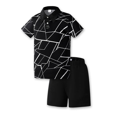 Conjunto de verano de 2 piezas para chicos preadolescentes: camiseta gráfica blanca y pantalón corto casual