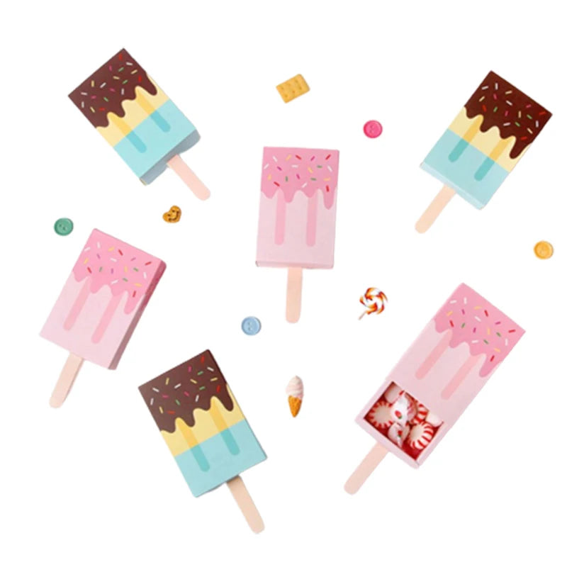 Boîtes à bonbons en papier kraft en forme de crème glacée 5/10 PCS avec plateau coulissant pour pop-corn, cadeaux de fête et emballages cadeaux d'anniversaire