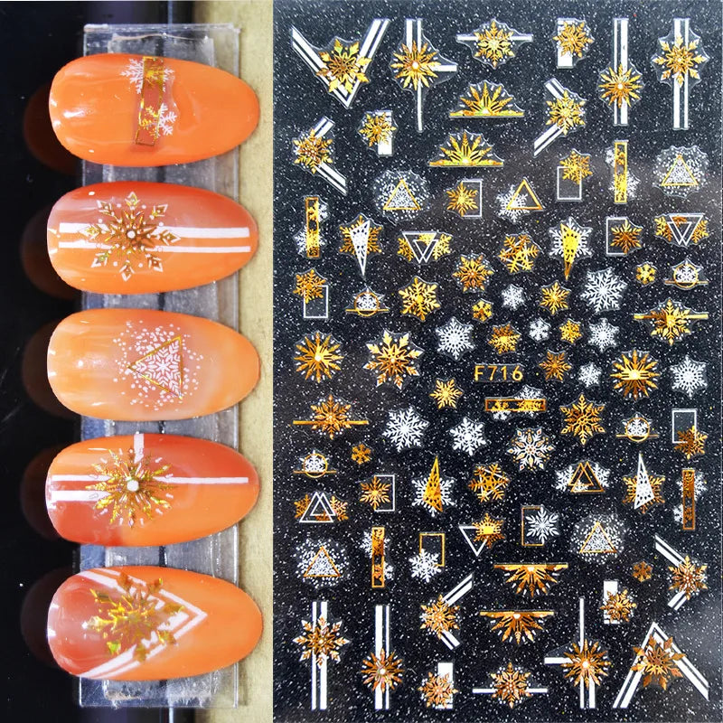 3D Christmas Nail Art Stickers – Snowflake & Winter Tree Nail Decals for Nail Tips Decoration