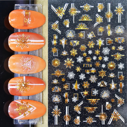 3D Christmas Nail Art Stickers – Snowflake & Winter Tree Nail Decals for Nail Tips Decoration