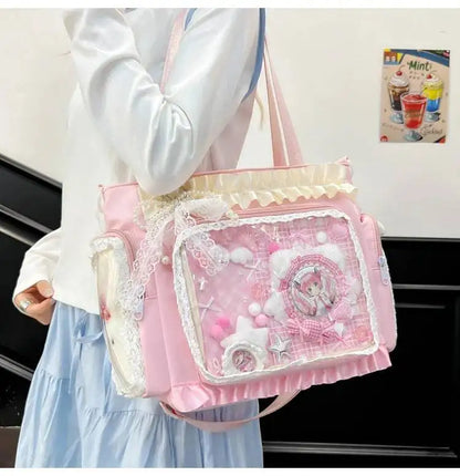 Bolsa Ita Japonesa Y2K para Mujer – Bonito Bolso de Hombro Transparente Lolita, Bolso Cruzado Grande de Exhibición DIY, Cartera de Moda Kawaii para la Escuela, Viajes y Uso Diario