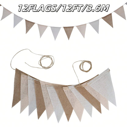 12FT Burlap Pennant Banner – Rustic Triangle Flag Garland for Weddings, Birthdays & Party Decorations
