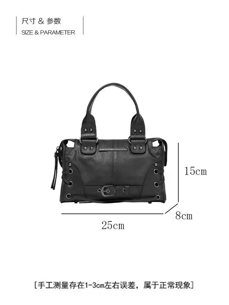 FANCY CLUB Sac fourre-tout moto rétro pour femme – Grand sac à main à rivets avec anses, sac à main tendance de style coréen pour les trajets quotidiens, les voyages, le shopping et les tenues décontractées