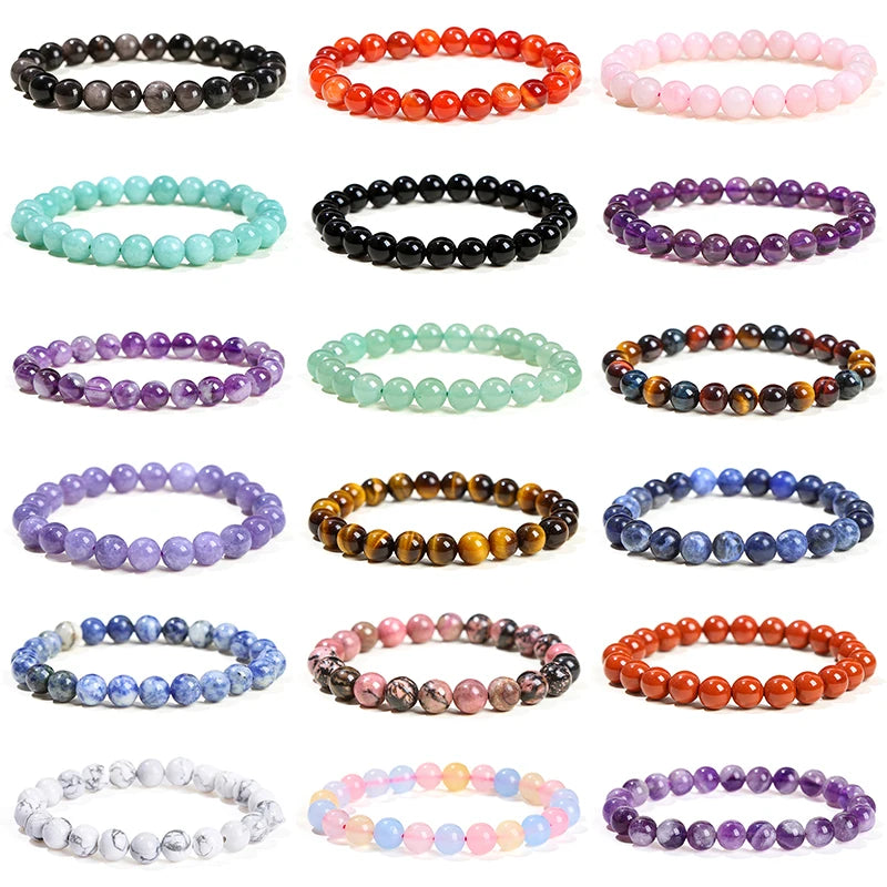Pulsera de Cuentas de Piedra Natural – Pulsera de Gemas de Amatista, Ojo de Tigre, Cuarzo Cristal y Ágata para Mujeres y Hombres, Regalo de Joyería de Energía Reiki