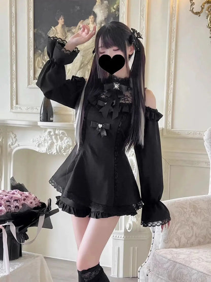 Vestido japonés Sweet Lolita Kawaii para mujer 2025, estampado de primavera, lazo, vestido falso de dos piezas, estilo coreano, ropa de fiesta