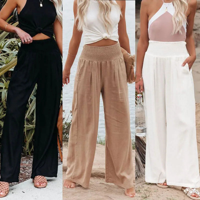 Pantalon ample décontracté pour femme, taille mi-haute avec cordon de serrage, style européen et américain, idéal pour la plage au printemps et en été