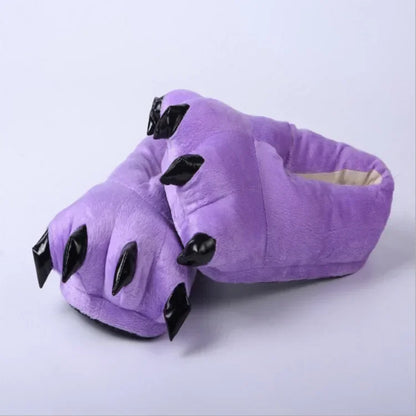 Women’s Plush Animal Slippers – Thick Fluffy Non-Slip Indoor House Shoes with Dinosaur, Cow, Cat Paw & Claw Designs