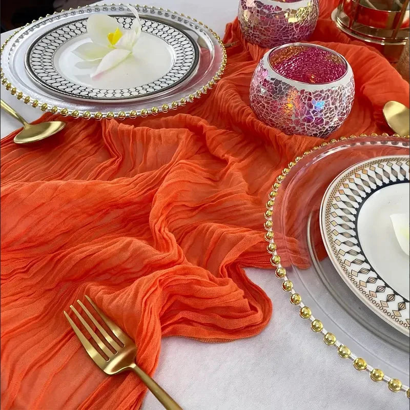 1PC Orange Gauze Table Runner – Translucent Boho Table Decoration for Weddings, Holiday Parties, Events & Home Dining Decor