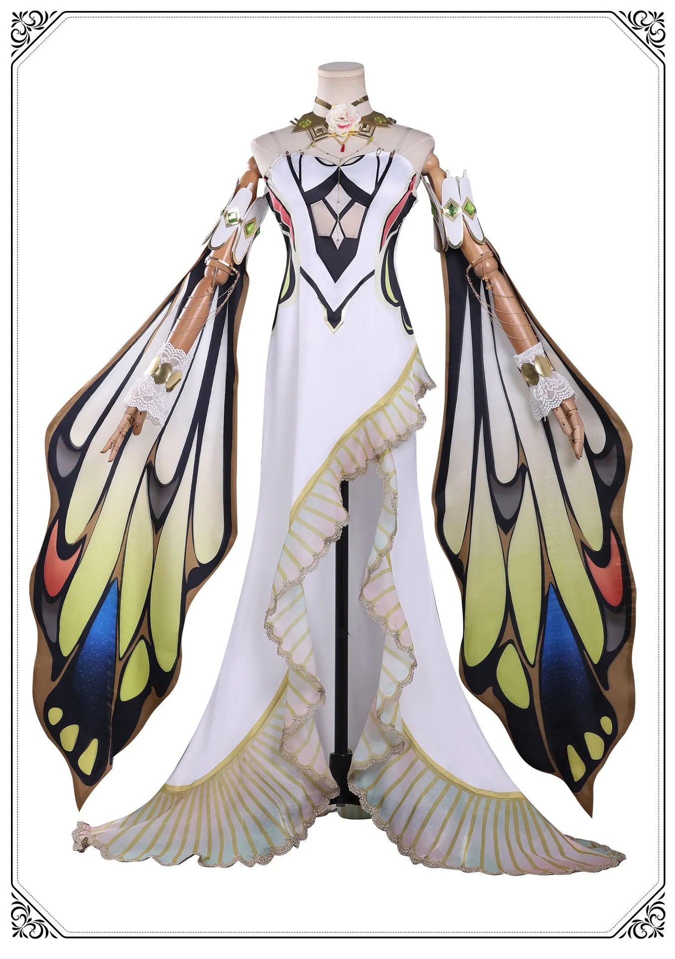 C.C. Cosplay Costume – Code Geass Black Lace Butterfly Long Dress Set with Wig (Anime Roleplay Outfit)