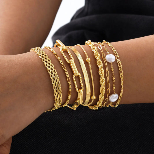 Pulsera de cadena impermeable de acero inoxidable – Pulsera de eslabones apilable bañada en oro para mujer | Regalo de joyería de moda de tendencia