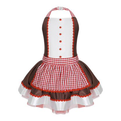 Girls' Gingerbread Man Costume Dress Soft Velvet Cookie Princess Tutu for Christmas, Halloween Cosplay, Ballet, Dance, Holiday Parties and Dress-Up Events