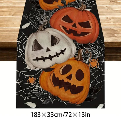 Halloween Tablecloth, Haunted House Pumpkin and Spider Web Table Cover, Spooky Dining Table Decor, Halloween Party Supplies, Indoor Home Kitchen Decoration