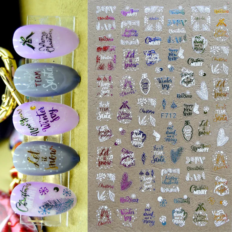 3D Christmas Nail Art Stickers – Snowflake & Winter Tree Nail Decals for Nail Tips Decoration