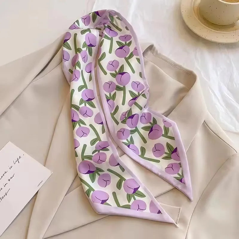 Khaki Nude Silk Scarf Hair Band – Vintage Satin Ribbon Bow Hair Accessory for Women | Elegant Fashion Hair Tie