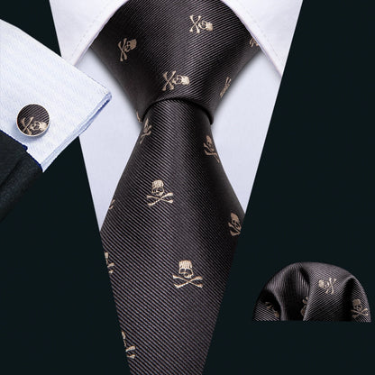 Set de corbata negra para hombre con pañuelo de bolsillo y gemelos. Corbata tejida para ocasiones formales de negocios o bodas.