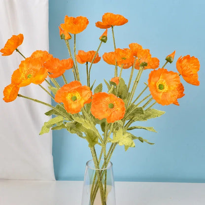 4 cabezas de amapolas artificiales – Ramo floral sintético de seda para arreglos de boda nupciales, decoración de fiestas, decoración de jardines y exhibiciones al aire libre