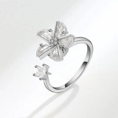 Anillo giratorio antiestrés de mariposa y flor con diamantes de imitación – Anillo giratorio antiansiedad para mujer | Joyería ajustable para aliviar el estrés