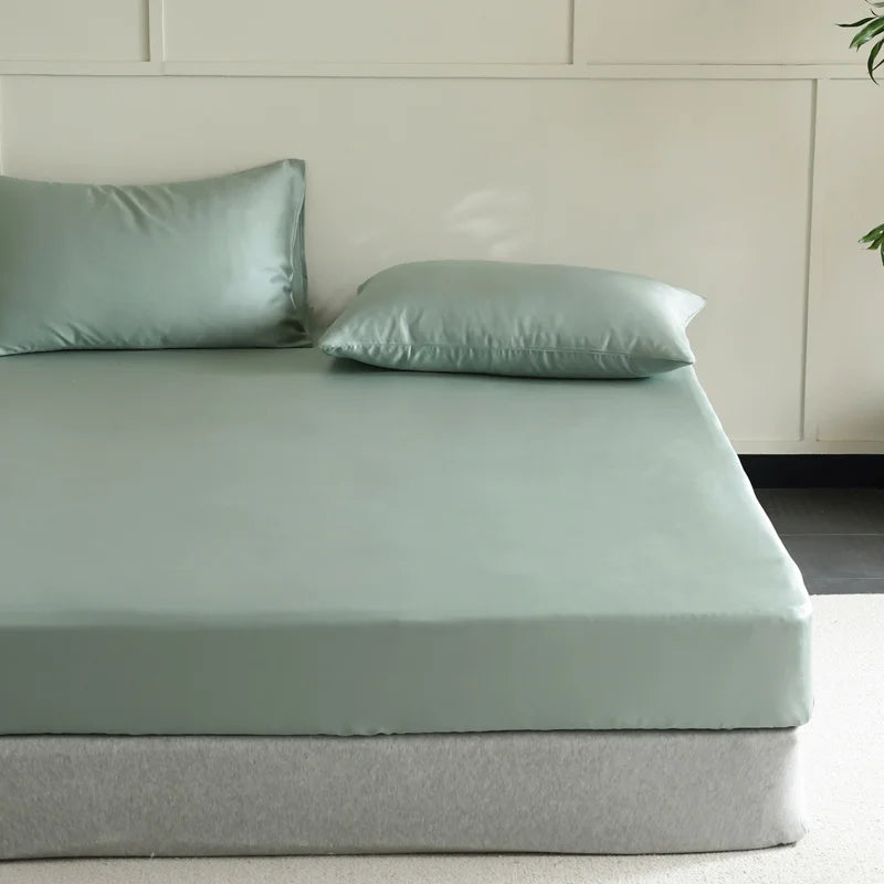 Luxury Mulberry Silk Fitted Sheet – Soft Elastic Mattress Cover for Single, Double, Queen & King Beds
