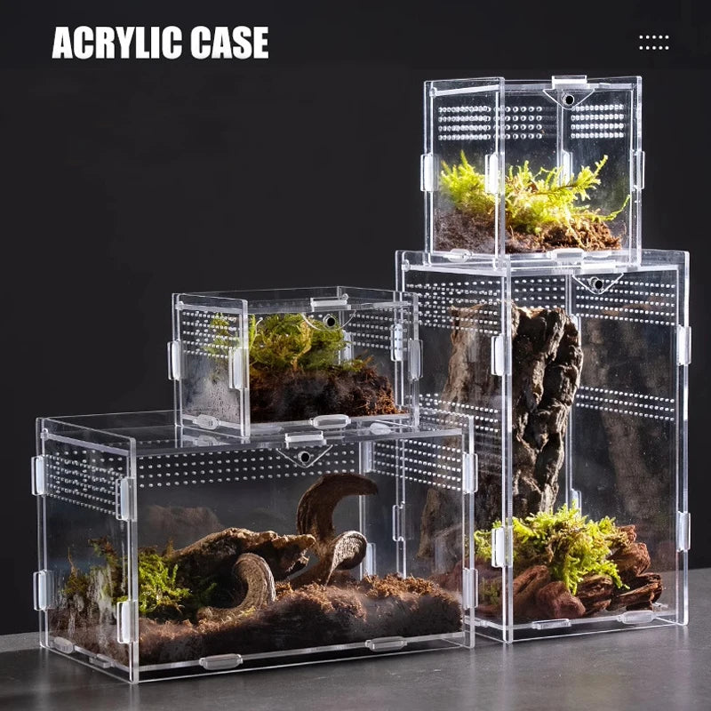 Clear Acrylic Reptile Terrarium Breeding Box – Transparent Nano Habitat Enclosure for Turtles, Arboreal Tarantulas, Bearded Dragons & Small Reptiles