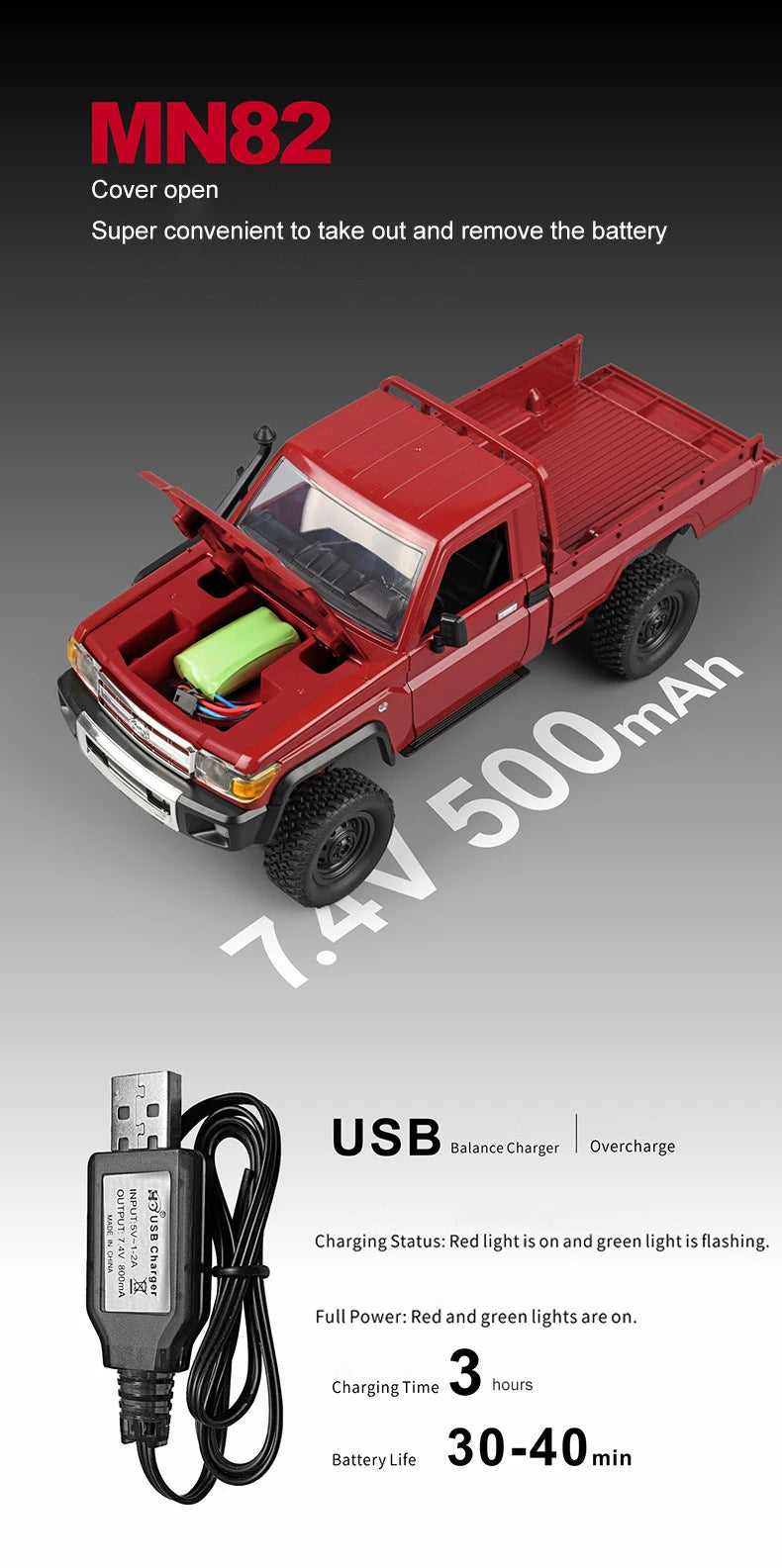 ZWN MN82 Camion Tout-Terrain RC 4x4 LC79 à l'Échelle 1:12 avec Lumières LED, Modèle de Simulation Complet pour Enfants et Adultes
