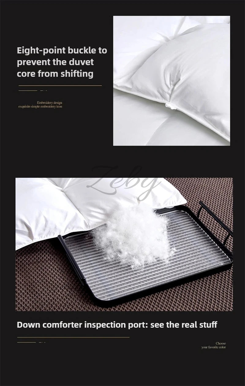 Edredón de lujo 100% plumón de ganso blanco – Duvet ligero y cálido de invierno con diseño plisado