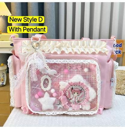 Bolsa Ita Japonesa Y2K para Mujer – Bonito Bolso de Hombro Transparente Lolita, Bolso Cruzado Grande de Exhibición DIY, Cartera de Moda Kawaii para la Escuela, Viajes y Uso Diario