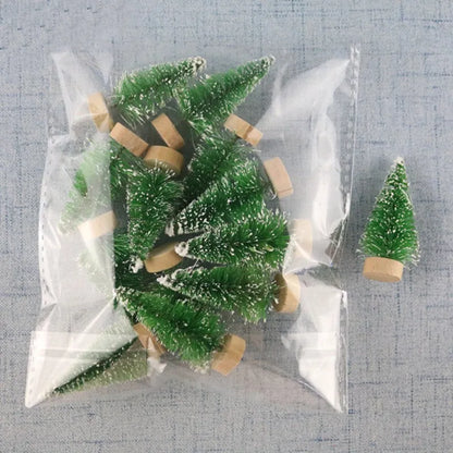 12PCS 4.2CM Mini Christmas Trees – White Snow Frost Sisal Bottle Brush Trees with Santa for DIY Xmas House & Holiday Decor
