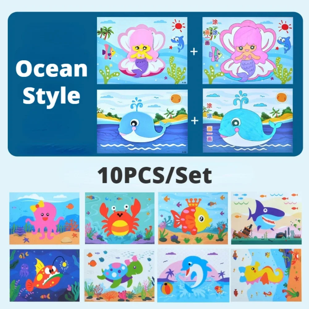 Lot de 10 puzzles autocollants 3D en mousse EVA – Kit de loisirs créatifs sur le thème des animaux de dessin animé pour l'apprentissage et le jeu créatif des enfants