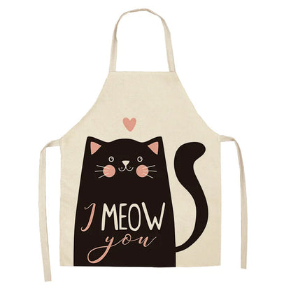 Cute Cartoon Cat Kitchen Apron – Linen Baking & Cooking Apron for Women, Men & Kids, Kitchen Accessories