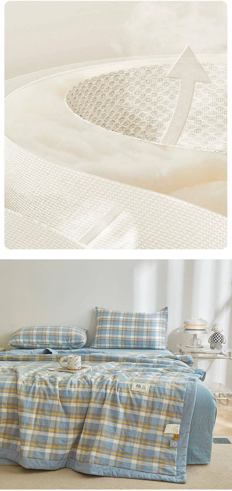 100% Cotton Summer Quilt – Lightweight Long Staple Cotton Comforter for Twin, Queen & Double Beds