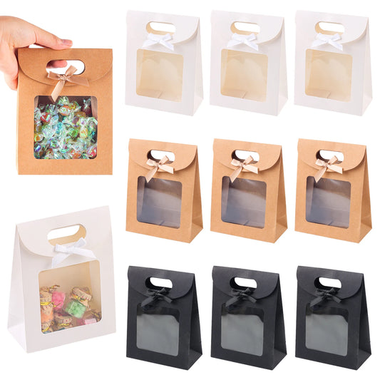 6/12 Bolsas de regalo de papel kraft con ventana para galletas, dulces, recuerdos de boda, regalos de Navidad y embalaje de fiesta reutilizable
