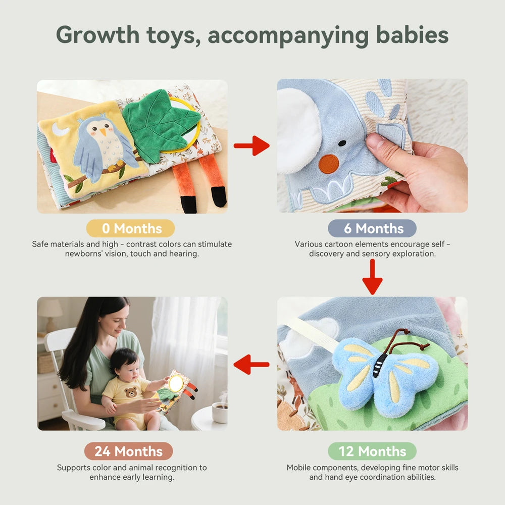 Soft Baby Tissue Box Cloth Book – Plush Sensory Security Blanket Cube with Crinkle Sounds & Mirror, Fine Motor Activity Toy, 9 Styles
