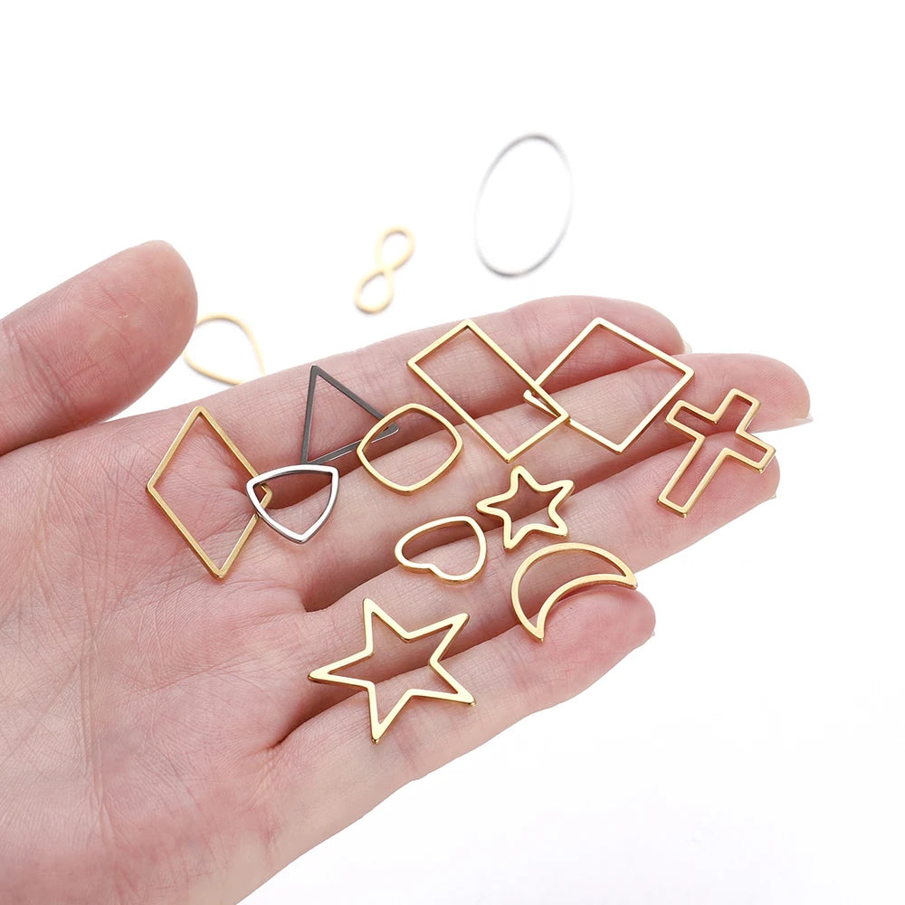 10 breloques géométriques creuses en acier inoxydable pour bijoux – Connecteurs de pendentif pour boucles d'oreilles, colliers et fabrication de bijoux